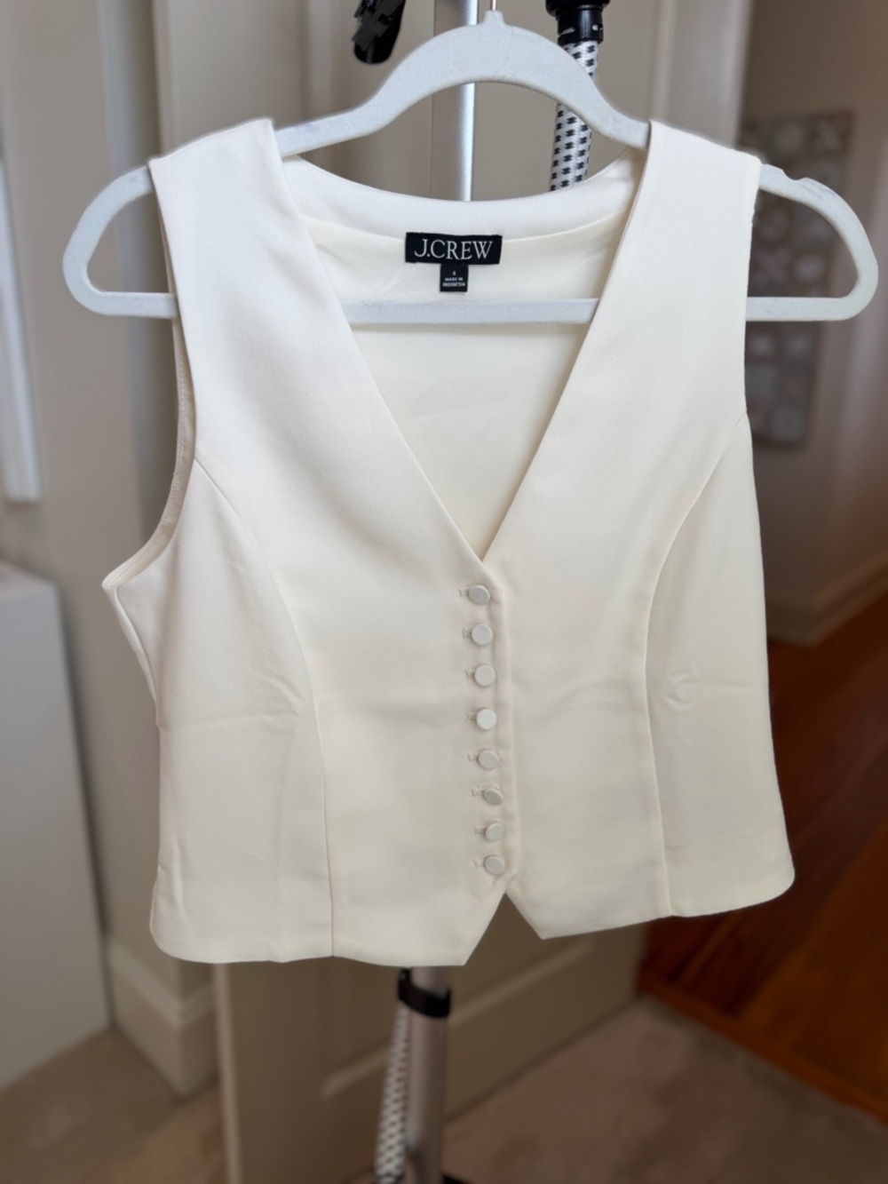 J. Crew Cream Button-Front V-Neck Vest